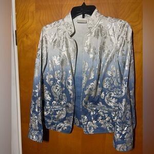 Chico's Blue and Silver Floral Blazer, Size 0
